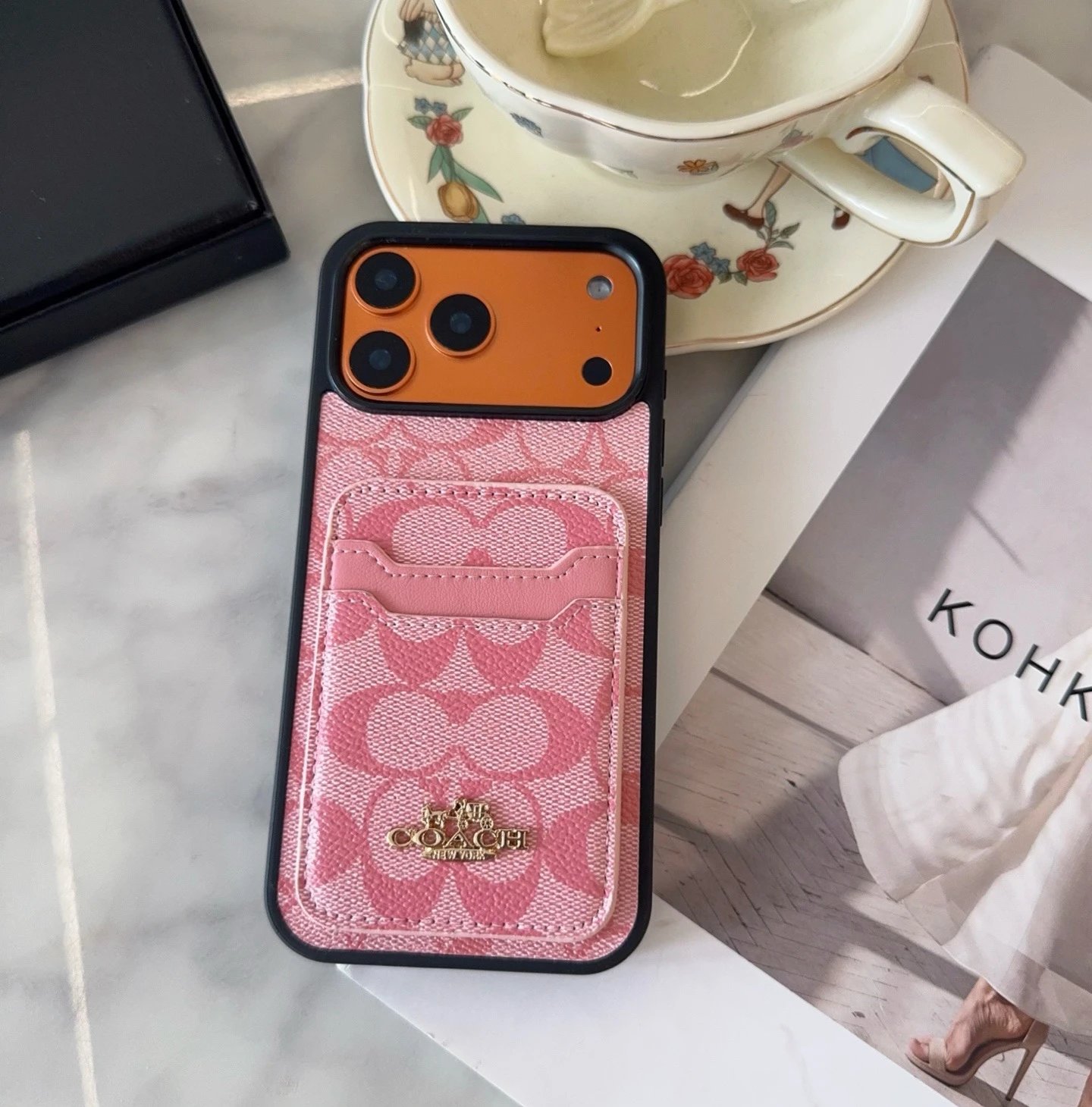 Dior Lady Dior Quilted Phone Case Black with Orange Camera Cutout - 5