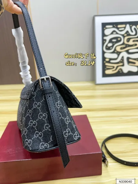 Gucci GG Marmont Mini Shoulder Bag Dark Gray Monogram Canvas - 9