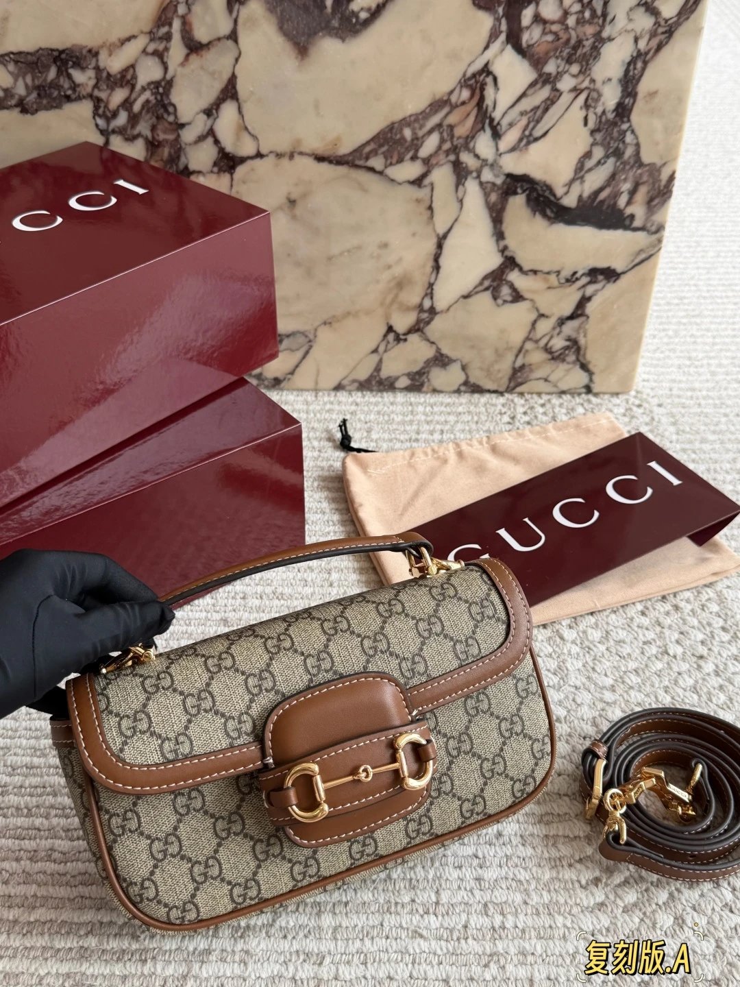 Gucci Horsebit 1955 Mini Bag Burgundy Leather Handbag - 56