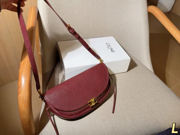 Celine Triomphe Saddle Bag Beige Leather Crossbody Bag - 10