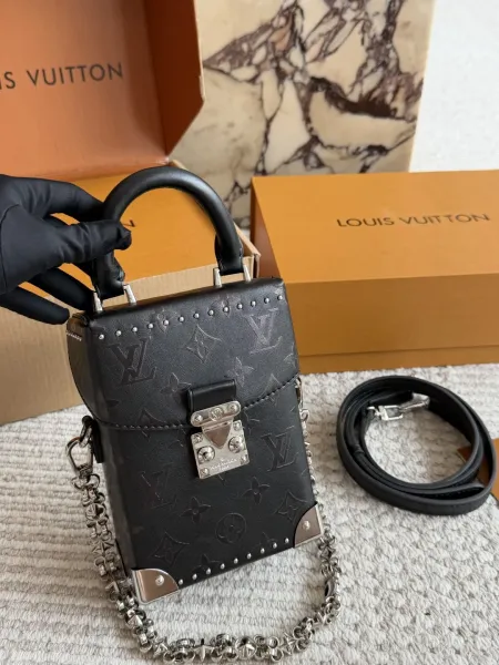 Louis Vuitton Petite Malle Chain Black Monogram Empreinte Handbag - 1