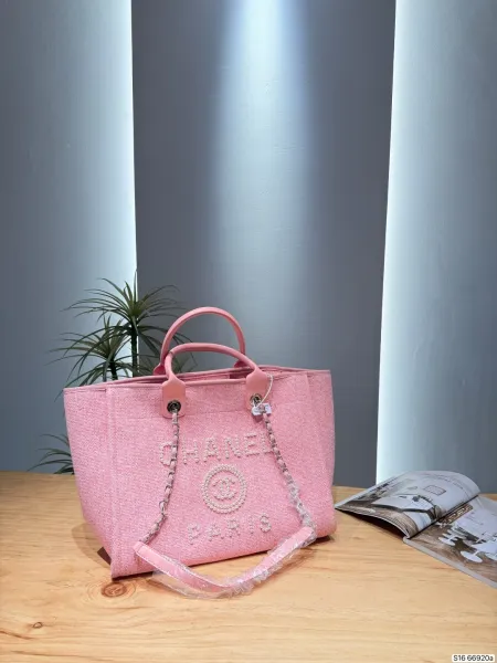 Chanel Deauville Tote Pink Tweed Handbag Tote Bag - 1