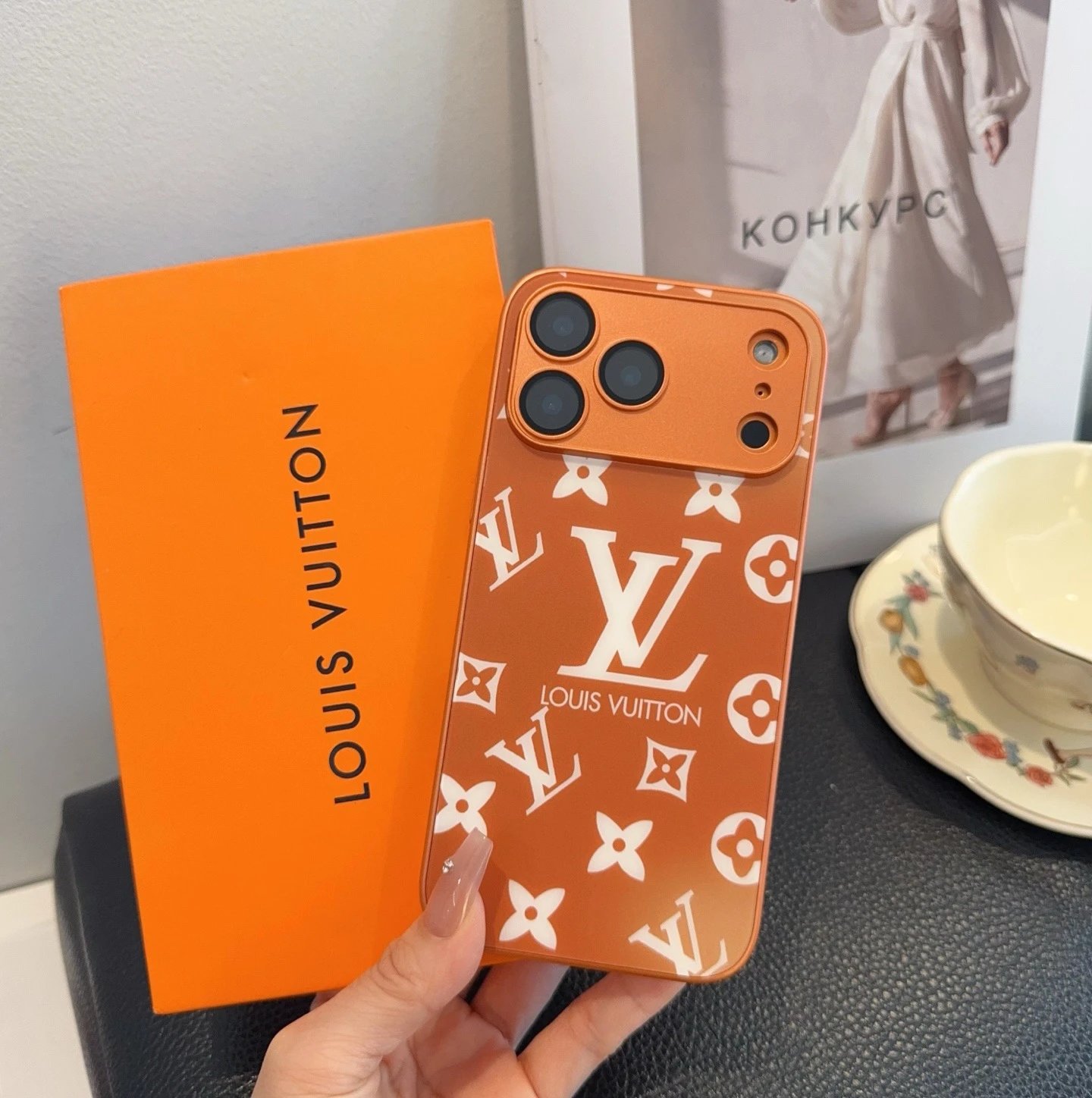 Dior Lady Dior Quilted Phone Case Black with Orange Camera Cutout - 12