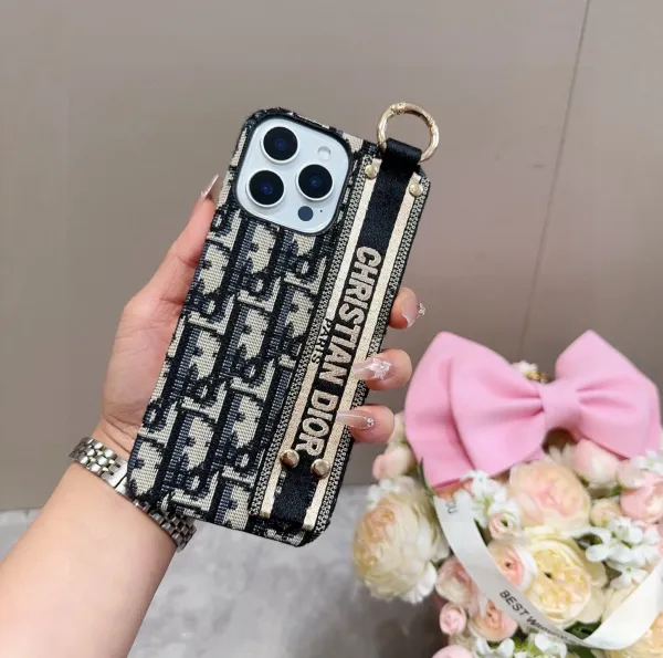Dior Oblique Print Phone Case with Strap Black Beige Phone-Case - 1