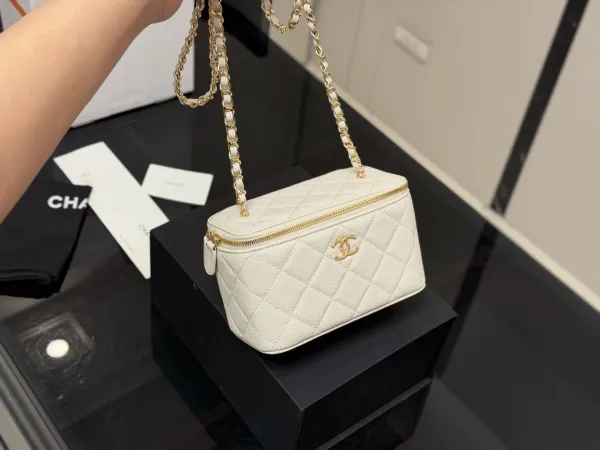 Chanel Mini Vanity Bag Lemon Yellow Quilted Caviar Leather Chain Bag Clutches - 39