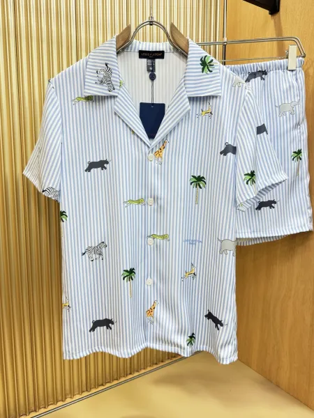 Louis Vuitton Monogram Print Silk Shirt and Shorts Set White Lime Green - 11