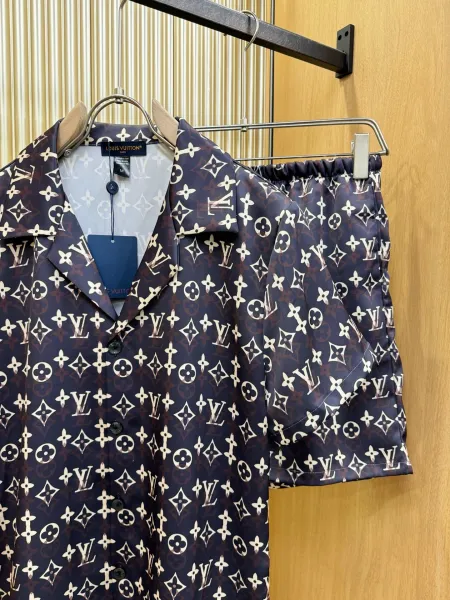 Louis Vuitton Monogram Print Silk Shirt and Shorts Set White Lime Green - 22