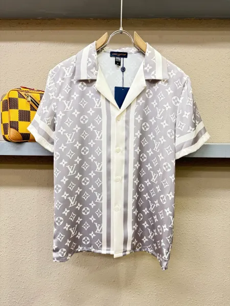 Louis Vuitton Monogram Print Silk Shirt and Shorts Set White Lime Green - 31