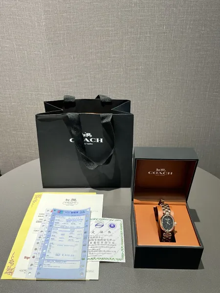 Coach Madison Oval Rose Gold-Tone Watch with Black Dial and Chain Bracelet Watches - 1