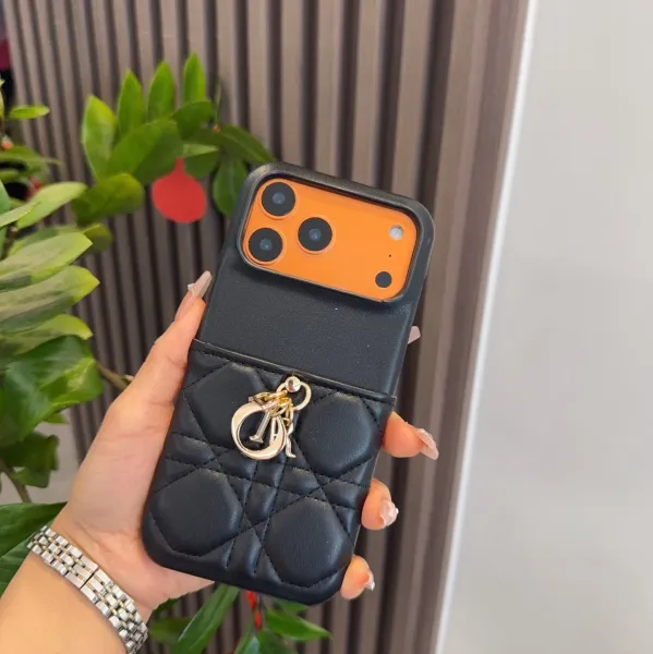 Dior Lady Dior Quilted Phone Case Black with Orange Camera Cutout - 14