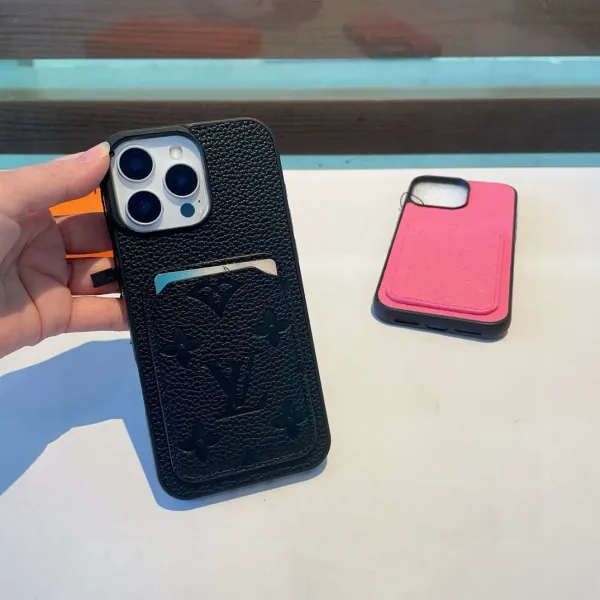 Louis Vuitton Monogram Leather Cardholder Phone Case Black and Pink Phone Accessories - 1
