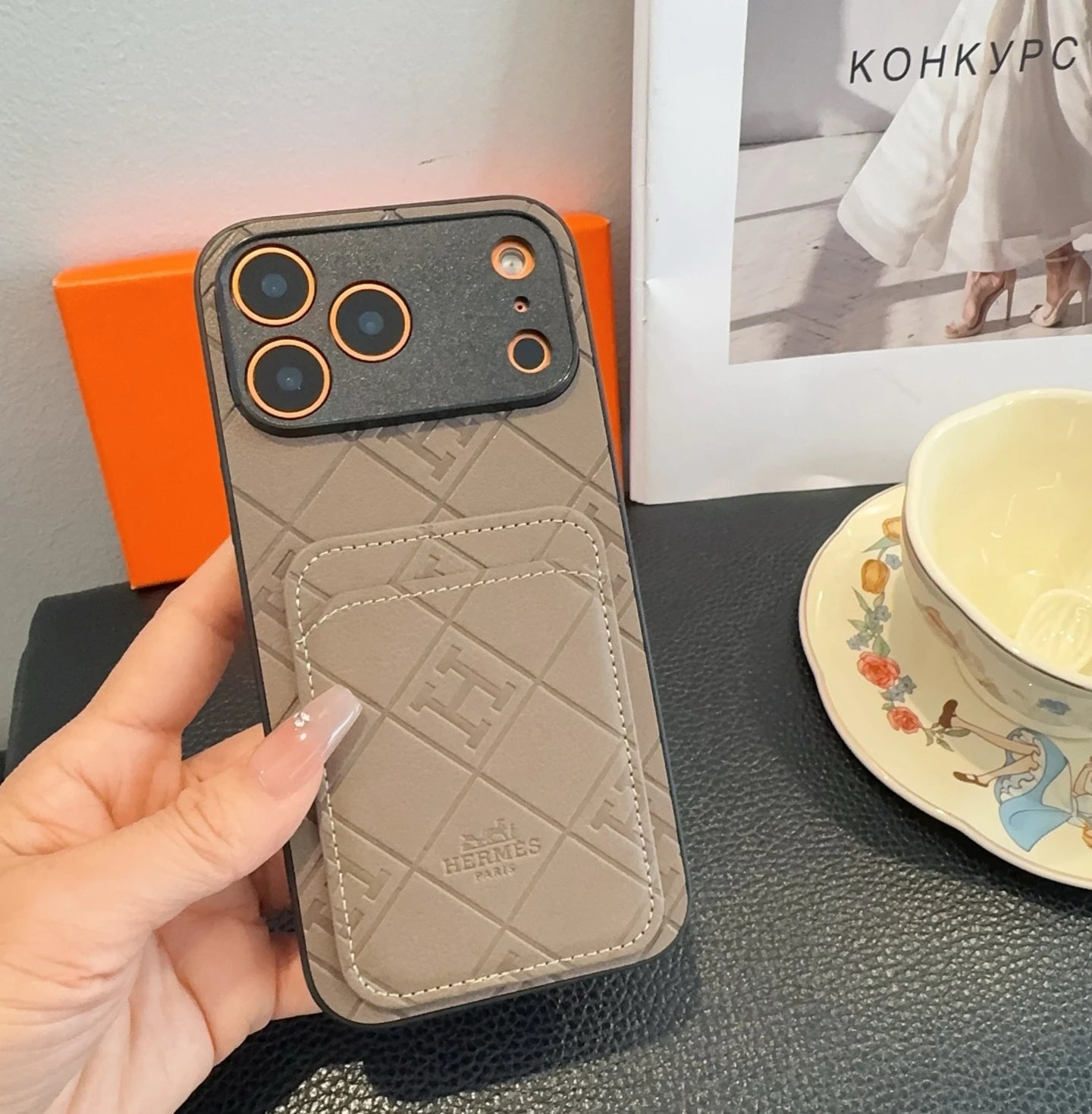 Dior Lady Dior Quilted Phone Case Black with Orange Camera Cutout - 10