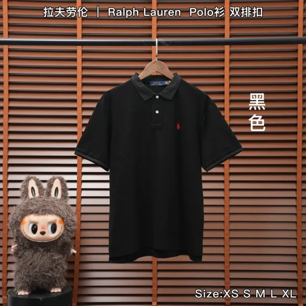 Ralph Lauren Polo Shirt Double-Button Charcoal Gray Polo Tops Polo - 6