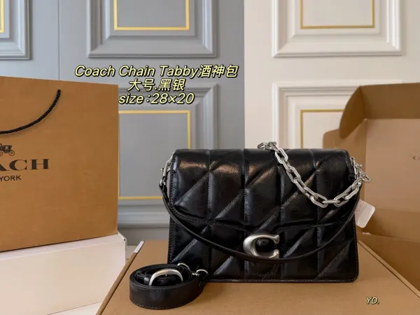 Coach Chain Tabby Quilted Black and Silver Crossbody Bag - 1