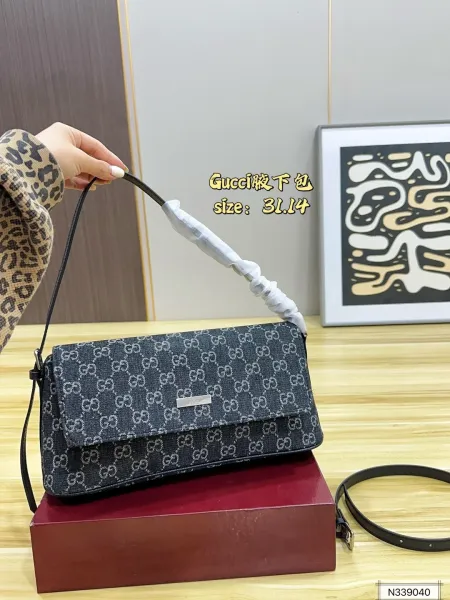 Gucci GG Marmont Mini Shoulder Bag Dark Gray Monogram Canvas - 1