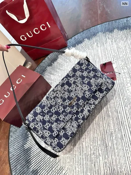 Gucci GG Marmont Mini Shoulder Bag Navy Blue Monogram Canvas - 1