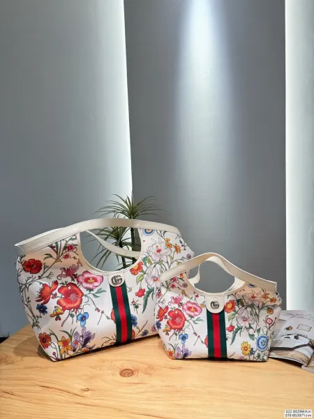Gucci GG Marmont Floral Print Tote Bag White Multicolor - 1