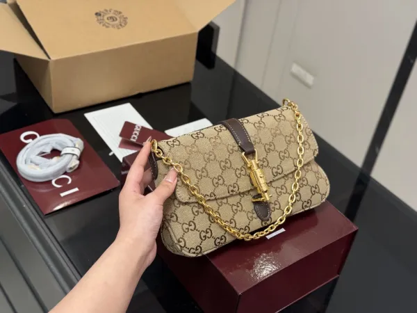 Gucci Mini Jackie Chain Beige GG Canvas Shoulder Bag - 1