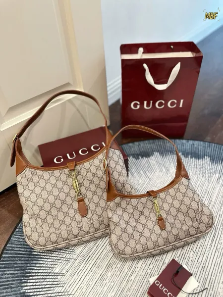 Gucci Jackie 1961 Small and Medium GG Marmont Canvas Hobo Bags Beige Brown Shoulder Bags - 1