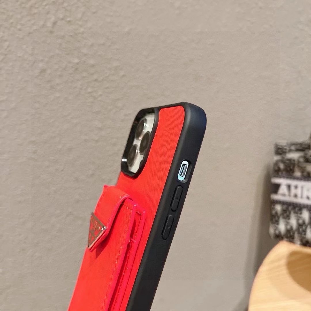 Prada Saffiano Leather Phone Case with Card Holder and Mini Crossbody Strap in Red Phone Accessories - 73