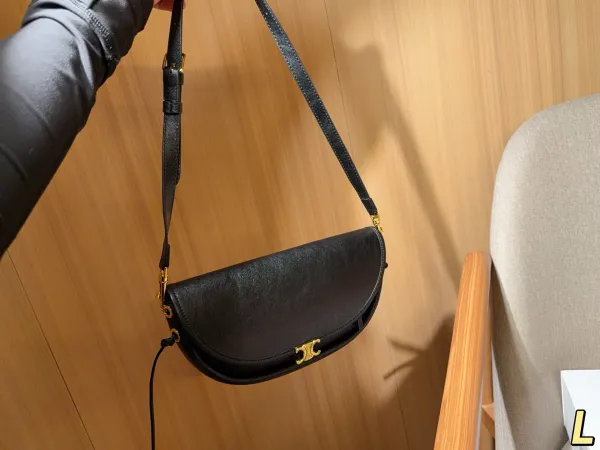 Celine Triomphe Saddle Bag Beige Leather Crossbody Bag - 13