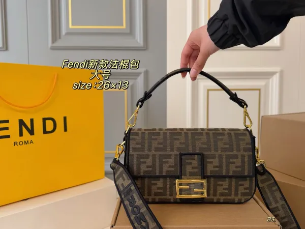 Fendi Baguette Mini Beige FF Logo Chain Shoulder Bag - 28