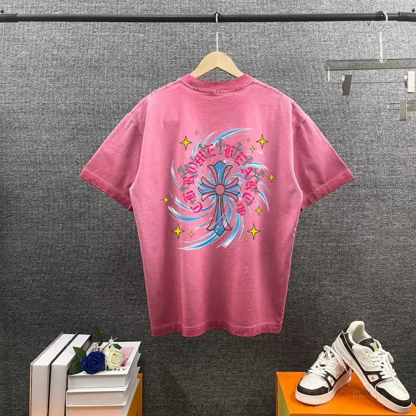 Chrome Hearts Cross Swirl Print Pink T-Shirt - 1