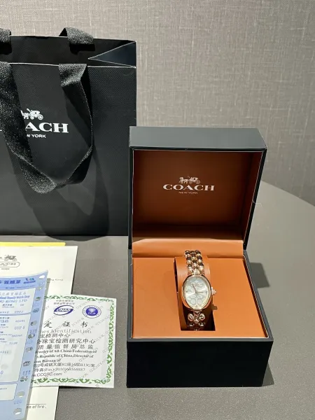 Coach Madison Oval Rose Gold-Tone Watch with Black Dial and Chain Bracelet Watches - 14