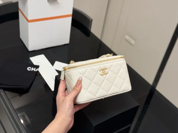 Chanel Mini Vanity Bag Lemon Yellow Quilted Caviar Leather Chain Bag Clutches - 42