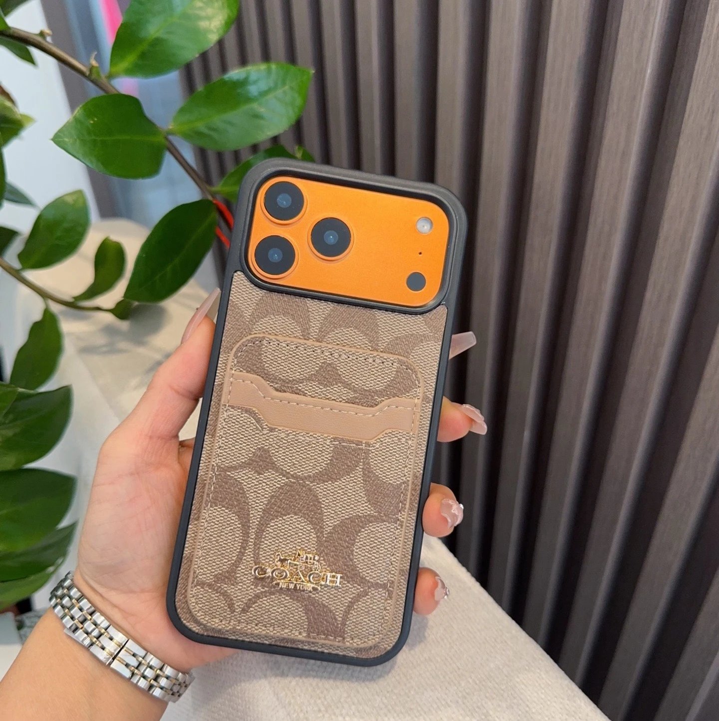 Dior Lady Dior Quilted Phone Case Black with Orange Camera Cutout - 4