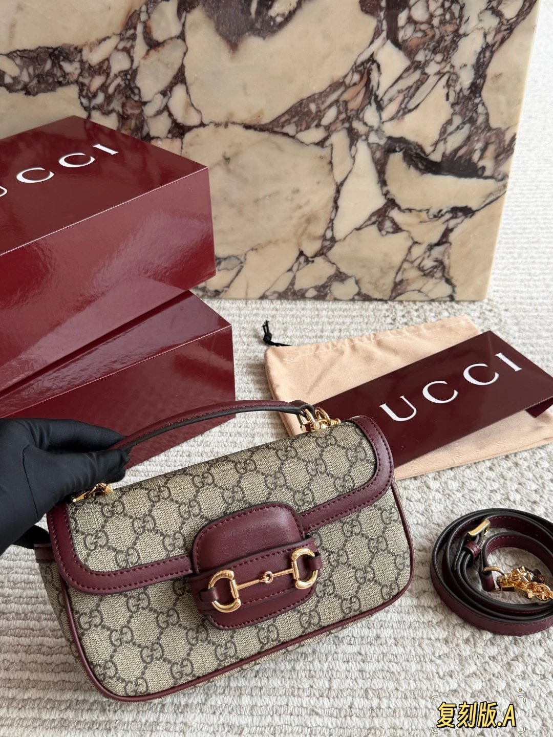 Gucci Horsebit 1955 Mini Bag Burgundy Leather Handbag - 57