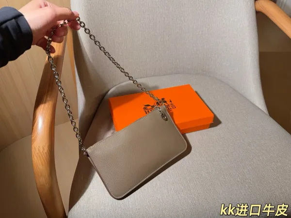 Hermès Mini Pochette Métallisée Beige Gris Chain Bag Clutches - 1