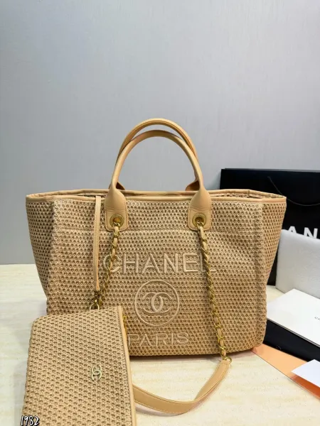 Chanel Raffia Tote Bag Pink Beige Handbag - 33