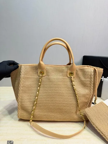 Chanel Raffia Tote Bag Pink Beige Handbag - 37