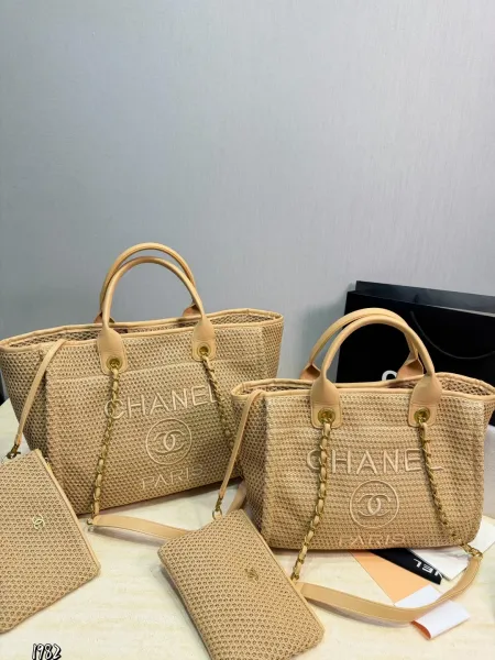 Chanel Raffia Tote Bag Pink Beige Handbag - 32
