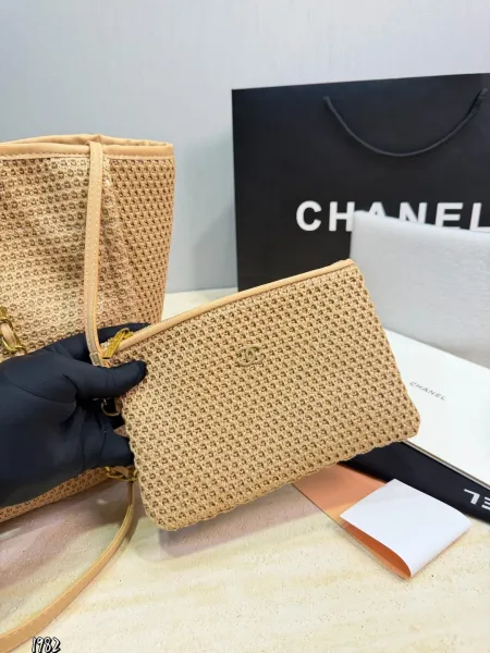 Chanel Raffia Tote Bag Pink Beige Handbag - 38