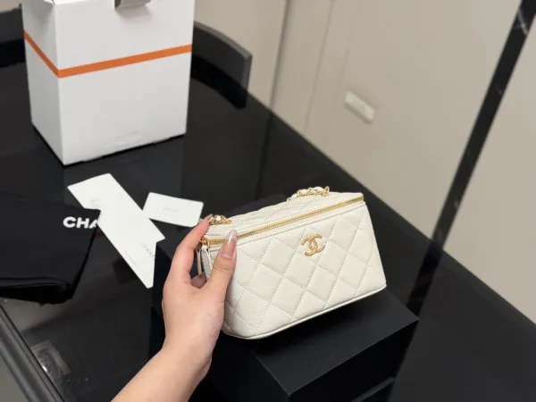 Chanel Mini Vanity Bag Lemon Yellow Quilted Caviar Leather Chain Bag Clutches - 38