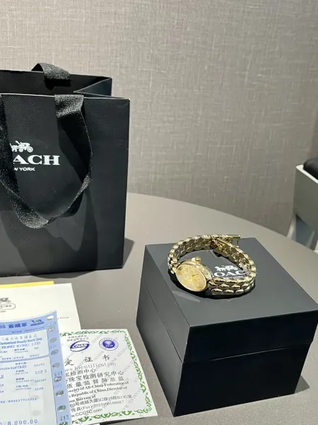 Coach Madison Oval Rose Gold-Tone Watch with Black Dial and Chain Bracelet Watches - 24