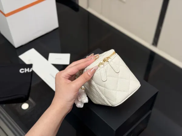 Chanel Mini Vanity Bag Lemon Yellow Quilted Caviar Leather Chain Bag Clutches - 43