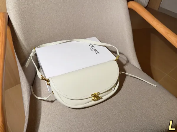 Celine Triomphe Saddle Bag Beige Leather Crossbody Bag - 2
