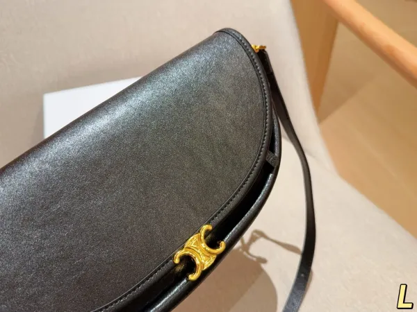 Celine Triomphe Saddle Bag Beige Leather Crossbody Bag - 18