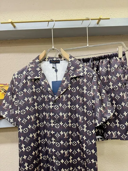 Louis Vuitton Monogram Print Silk Shirt and Shorts Set White Lime Green - 33