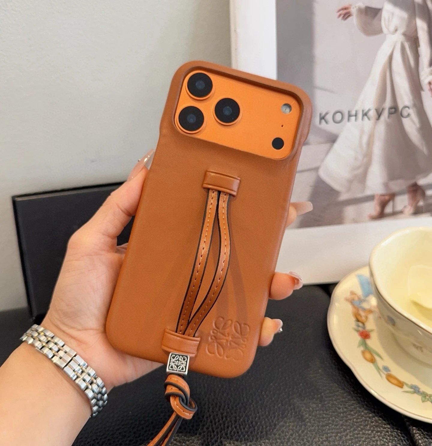 Prada Saffiano Leather Phone Case with Card Holder and Mini Crossbody Strap in Red Phone Accessories - 60