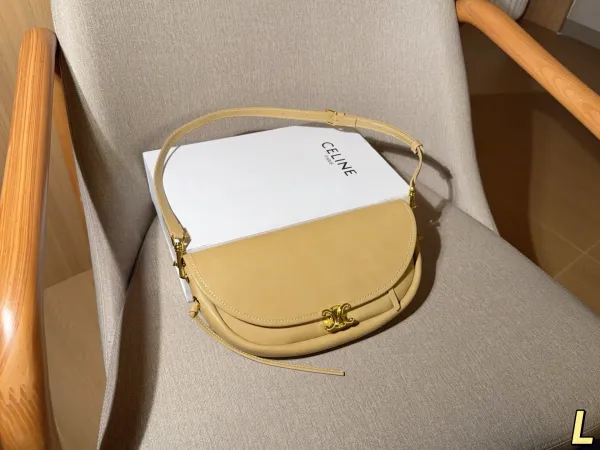 Celine Triomphe Saddle Bag Beige Leather Crossbody Bag - 5