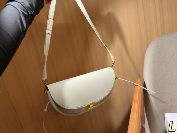 Celine Triomphe Saddle Bag Beige Leather Crossbody Bag - 4