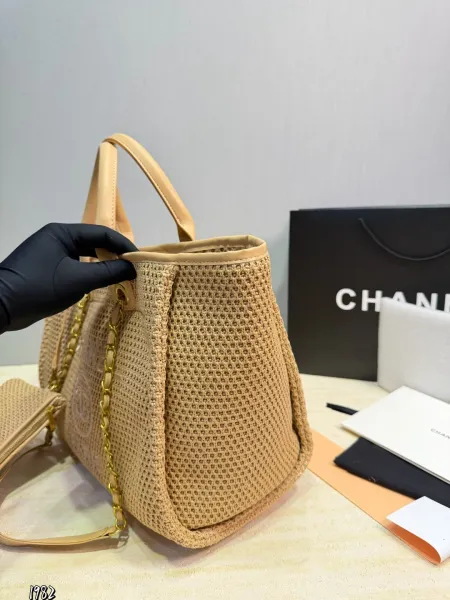 Chanel Raffia Tote Bag Pink Beige Handbag - 36