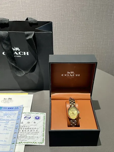 Coach Madison Oval Rose Gold-Tone Watch with Black Dial and Chain Bracelet Watches - 23