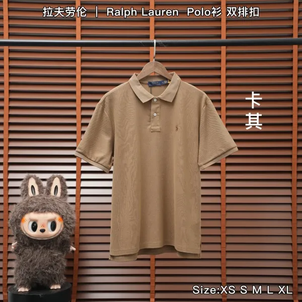 Ralph Lauren Polo Shirt Double-Button Charcoal Gray Polo Tops Polo - 12