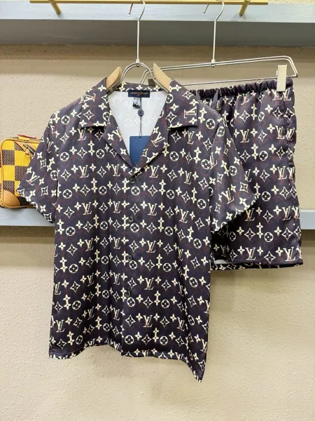 Louis Vuitton Monogram Print Silk Pajama Set Navy - 1