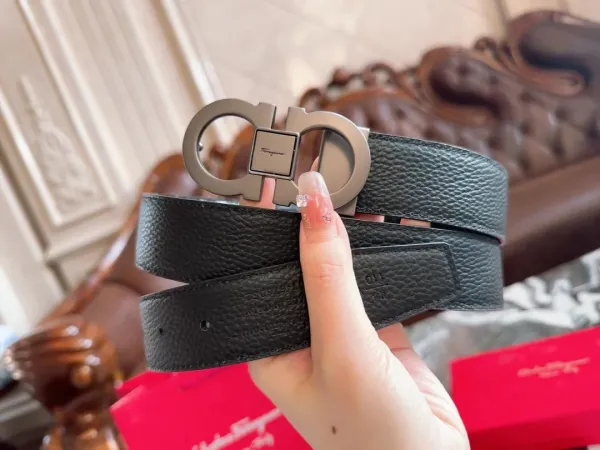 Salvatore Ferragamo Gancini Double G Buckle Black Leather Belt - 1